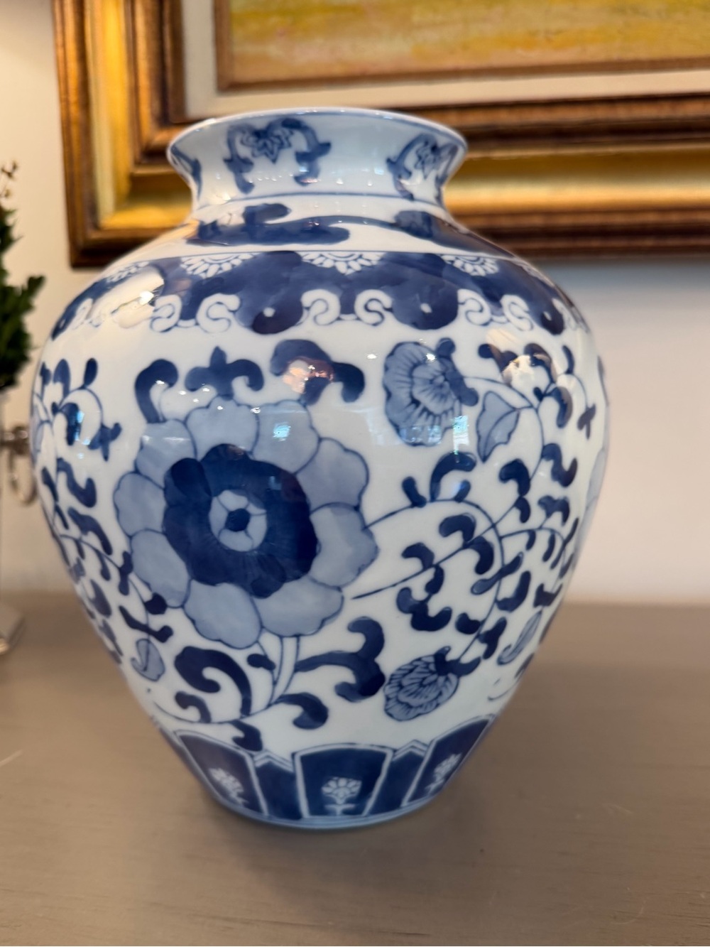 Blue & White Chinese Porcelain Floral Vase Chinoiserie Ceramic Vintage Vessel